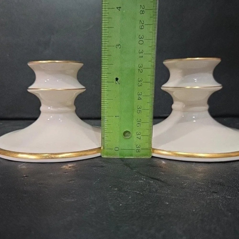 Pickard China‎ Porcelain Candle Holders, Set of 2, Vintage Gold Trim Accents